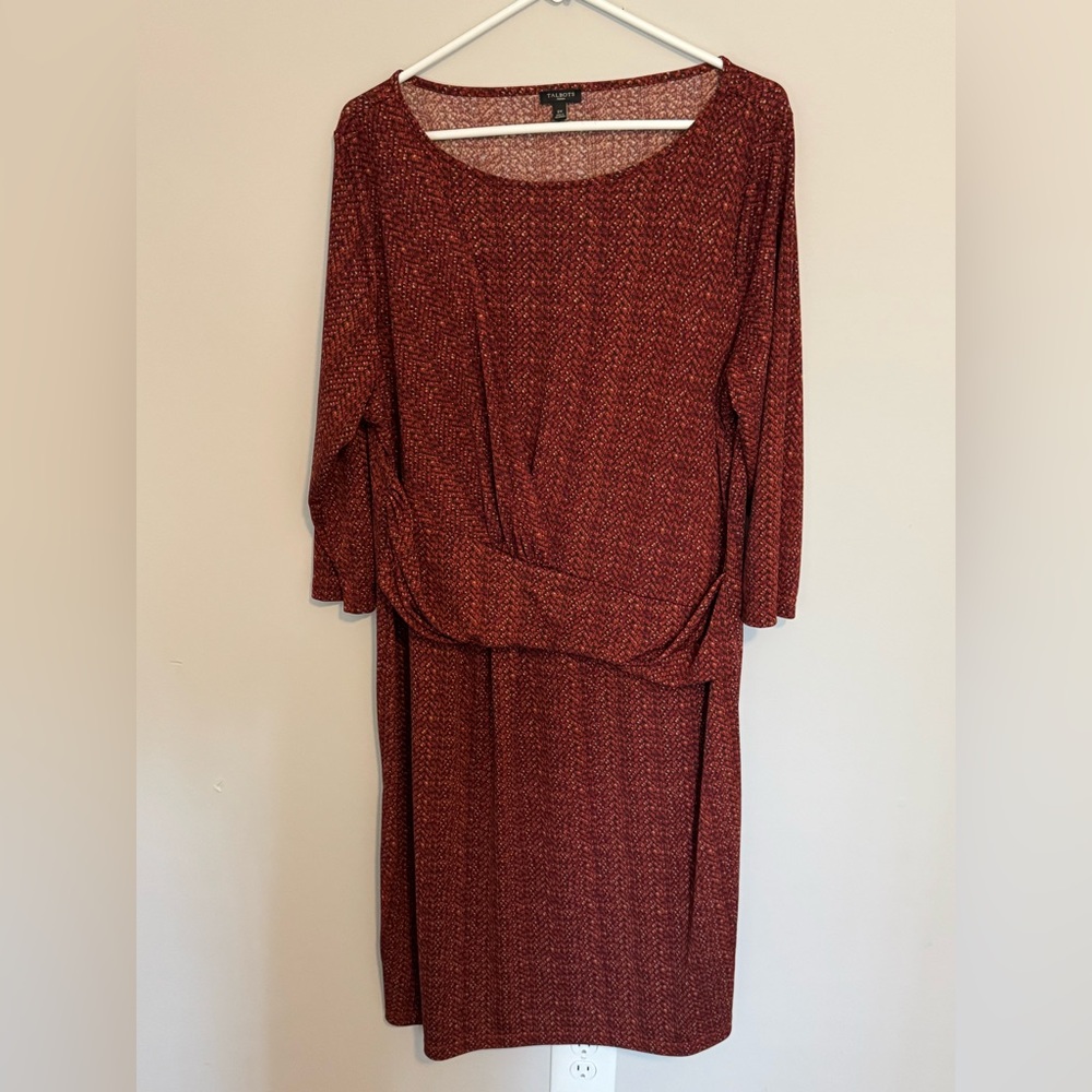 Talbots Women's 2XL Dress Long Sleeve Rust Orange Pattern Midi Holiday Career
